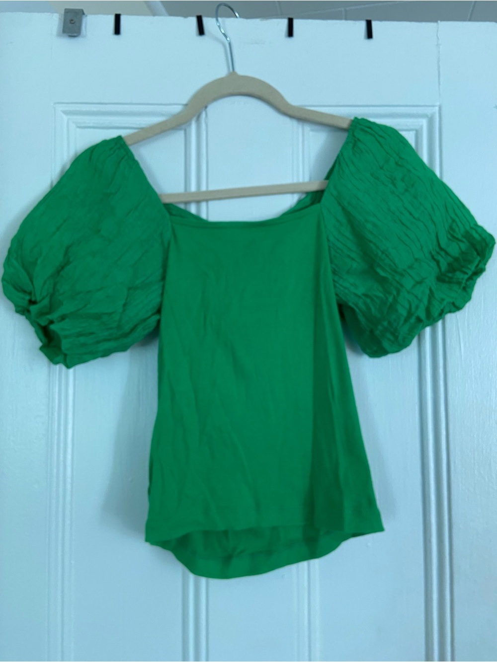 LOFT Green Puff-Sleeve Square Neck Top